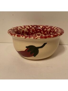 EAST TEXAS POTTERY BOWL RED CREAM SPONGE WARE HANDMADE HOME SERVE WARE DINING